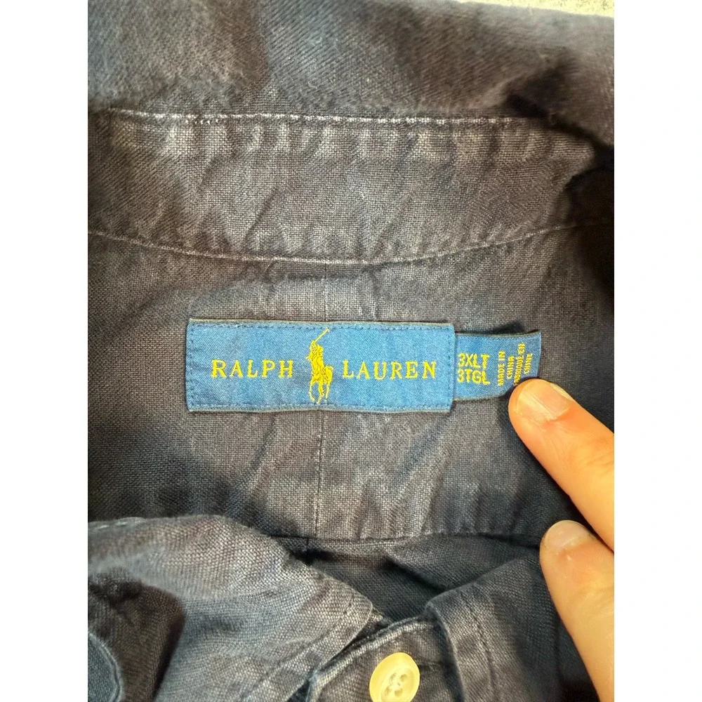 Polo Ralph Lauren Mens 3XLT‎ Navy Blue Button Down Long Sleeve Pony Logo Shirt